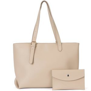 Work Tote Bags Large Shoulder Bag Apricot Faux Leather Pruse Ladies :P